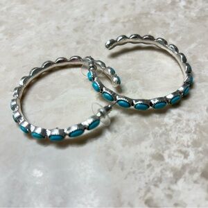 Faux Turquoise & Silver Scalloped Hoop Earrings | Post Back | Southwestern Style
